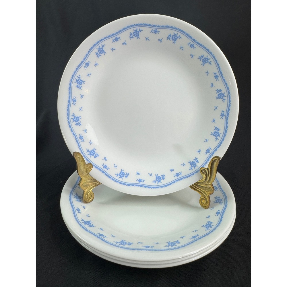 Vintage Corelle Morning Blue Bread Butter Desert Plates 6.75 Inch Set of 4